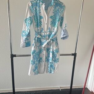 PATTY KIM White and Blue Midi Dress